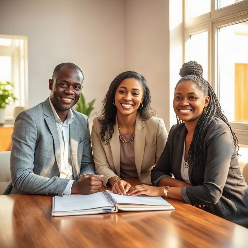 A small team of Kenyan professionals collaborating in a bright Nakuru office
